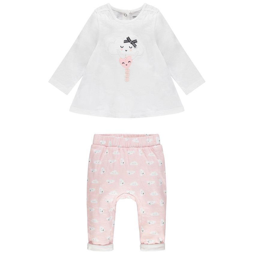 Ensemble avec tunique et pantalon imprimés nuages en coton pour bébé fille 