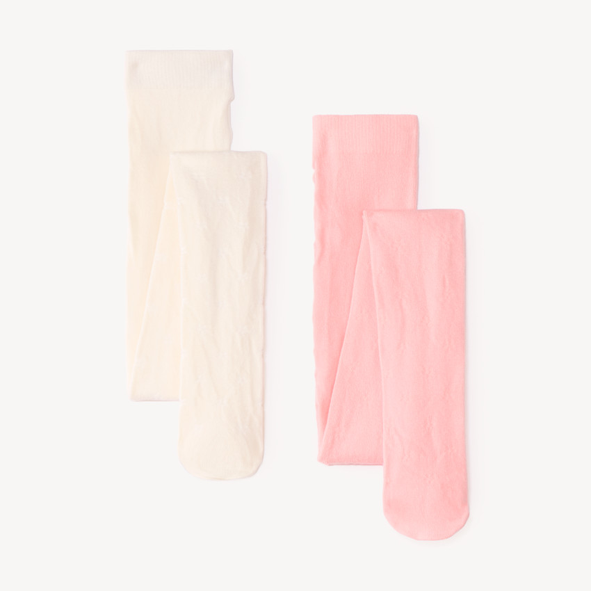 Lot de 2 collants épais fille motifs fleurs 