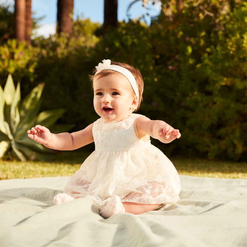 Combinaison courte 2-en-1 en tulle brodée pour bébé fille