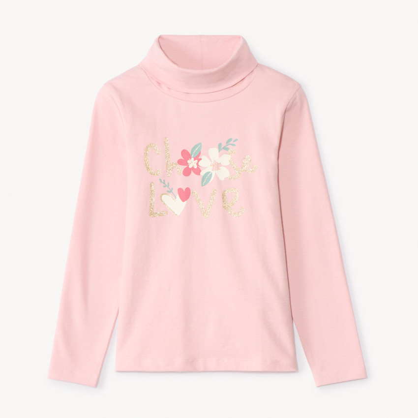 Sous-pull à col roulé fantaisie pour fille - Rose pâle