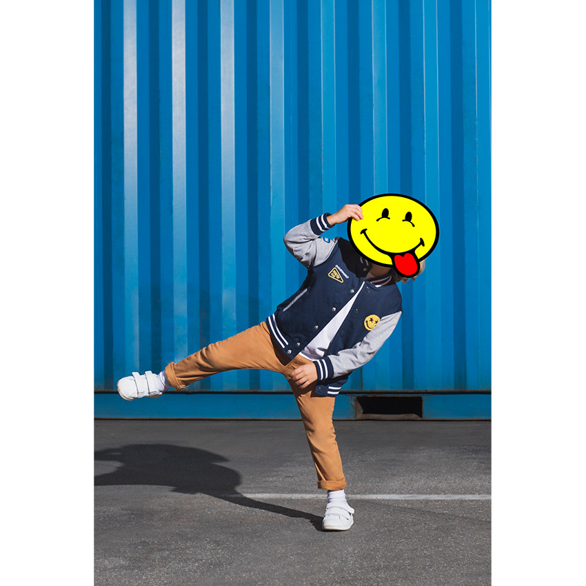 Teddy en molleton bicolore avec badges patchés Smiley 