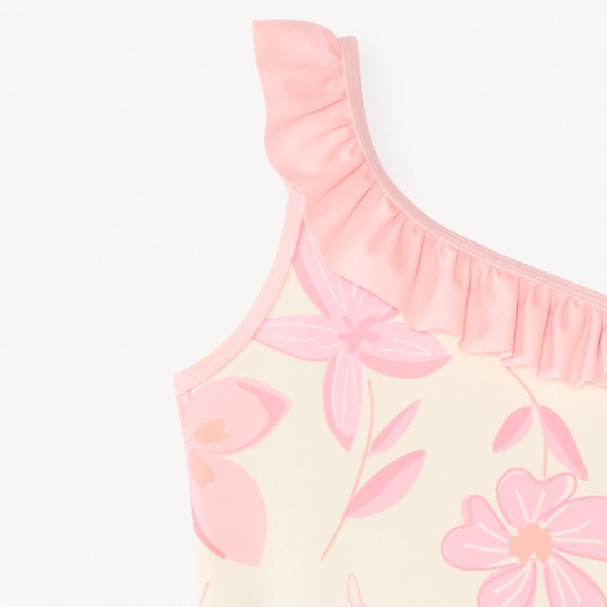Maillot de bain 1 pièce bretelles asymétriques imprimé fleurs pour fille 