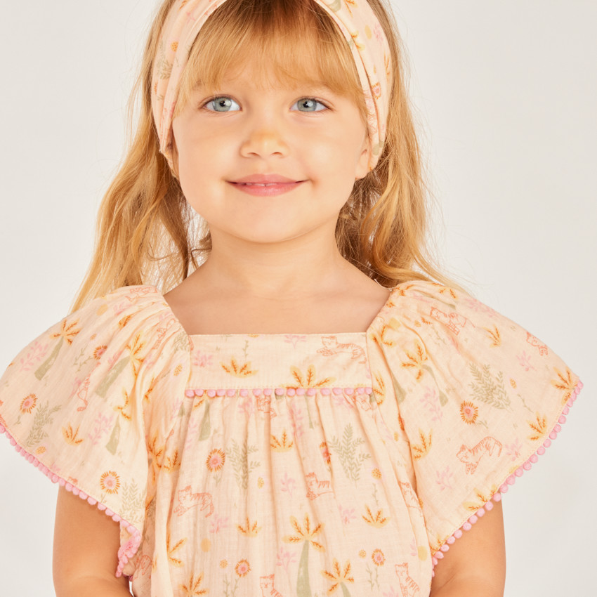 Ensemble 2 pièces robe + bandeau imprimé fantaisie pour bébé fille 
