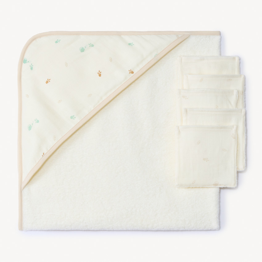 Set de bain bi-matière cape + lingette fantaisie pour bébé