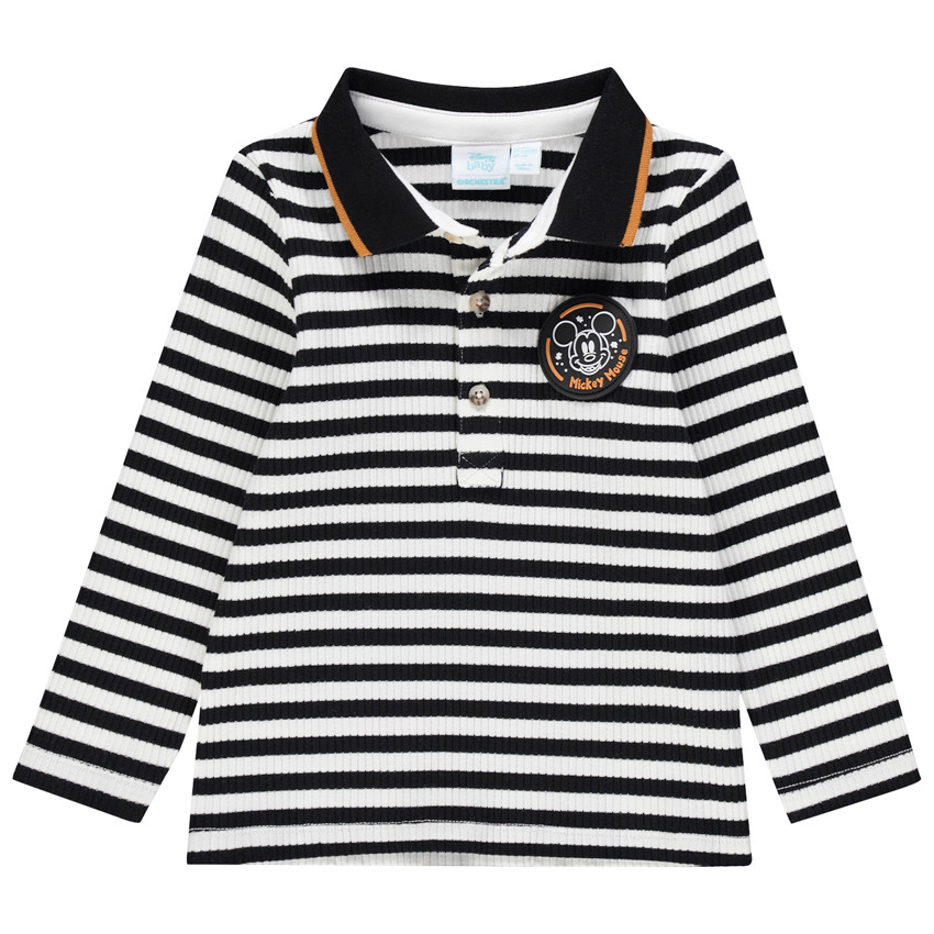 Polo manches longues côtelé rayé à badge Mickey 