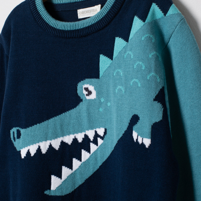 Pull en tricot avec crocodile en jacquard 