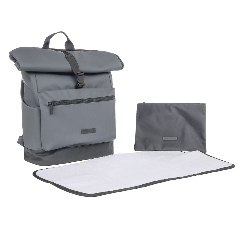Sac à dos à langer Boston + Tapis à langer - Gris 
