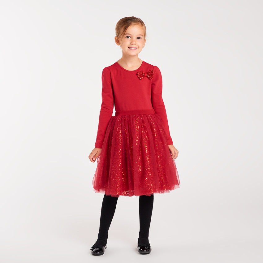 Robe de fête manches longues effet 2 en 1 à sequins fille 
