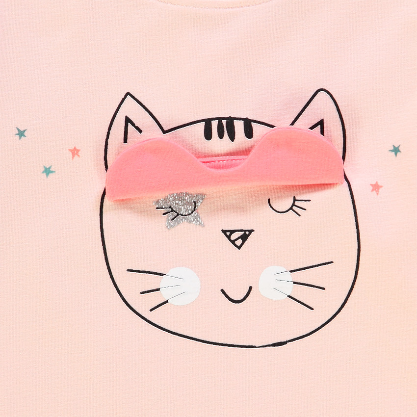 Ensemble avec tunique volantée print chat ludique et pantalon à pois 