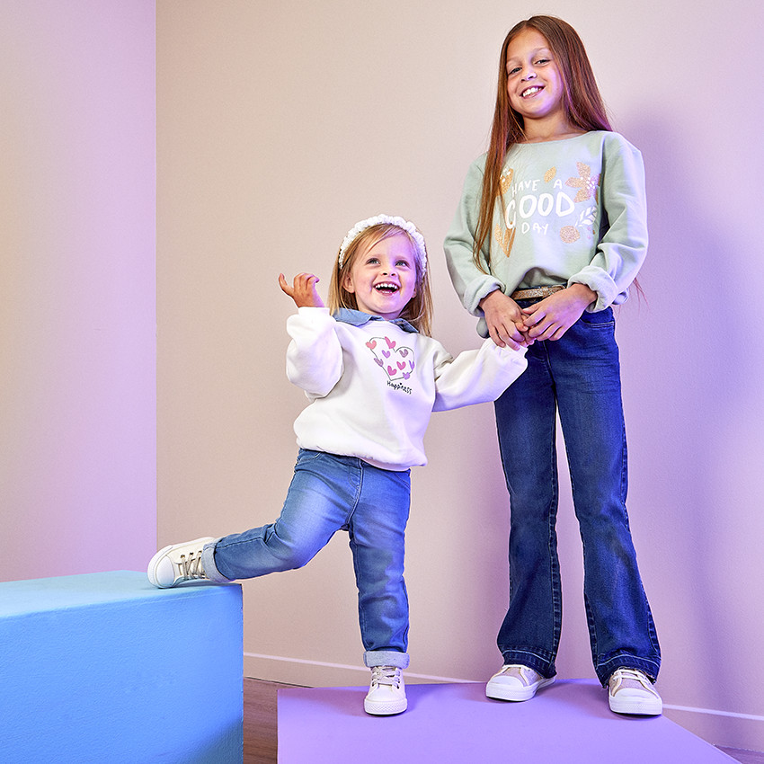 Sweat molleton print fantaisie pailleté pour fille 