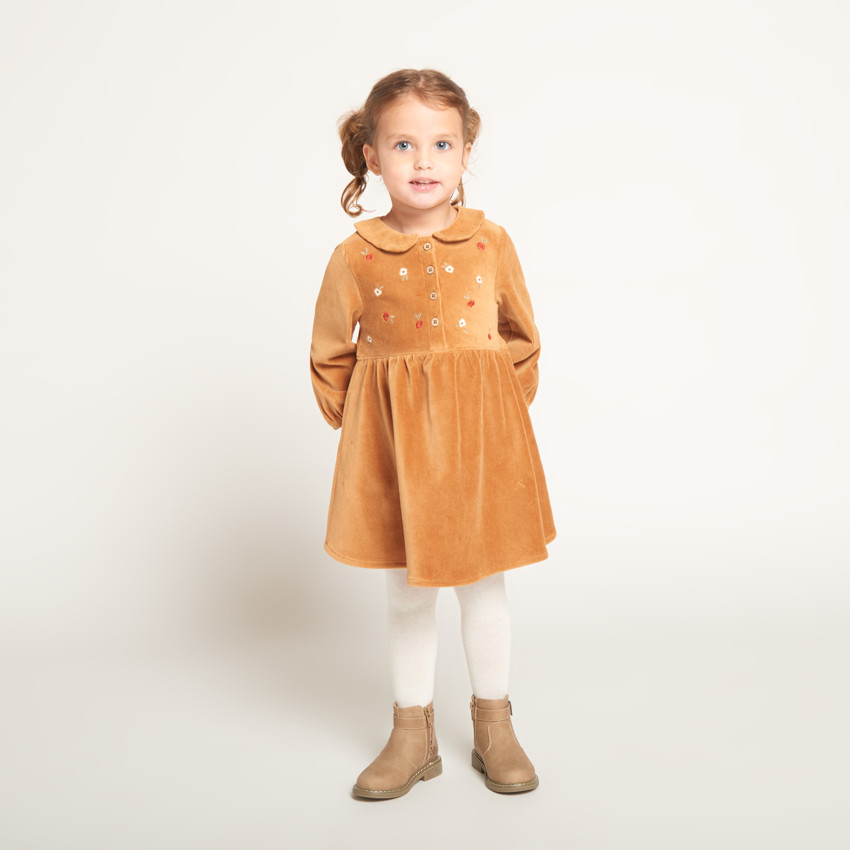 Robe brodée en velours côtelé pour bébé fille