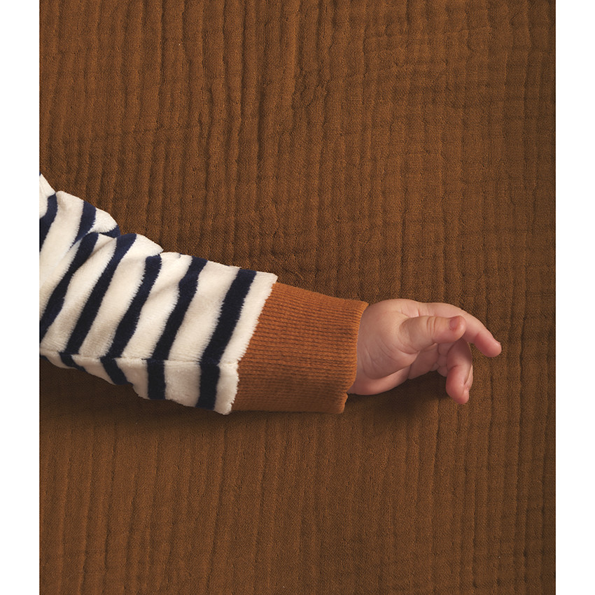 Pyjama 2 pièces en velours t-shirt à rayures ourson + pantalon uni pour bébé garçon 