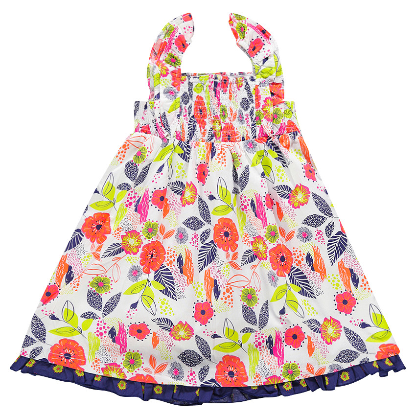 Robe sans manches à smocks et imprimé fleuri 