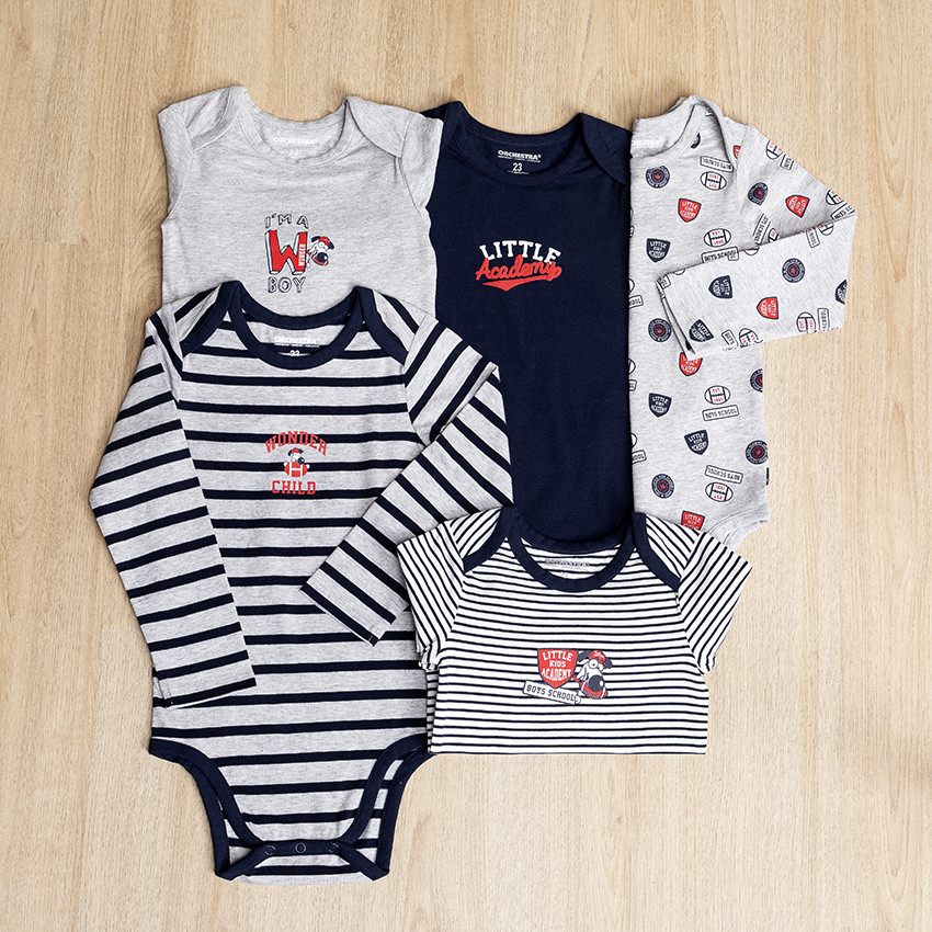 Lot de 5 bodies imprimé preschool academy pour bébé garçon 