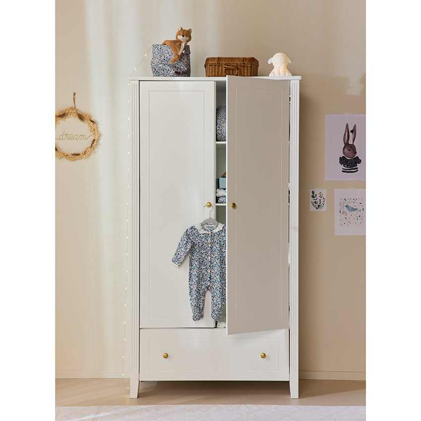 Armoire Charlie 2 portes et 1 tiroir - Blanche 