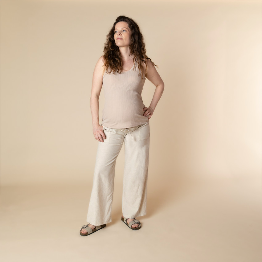 Pantalon large et fluide de grossesse avec bandeau haut 