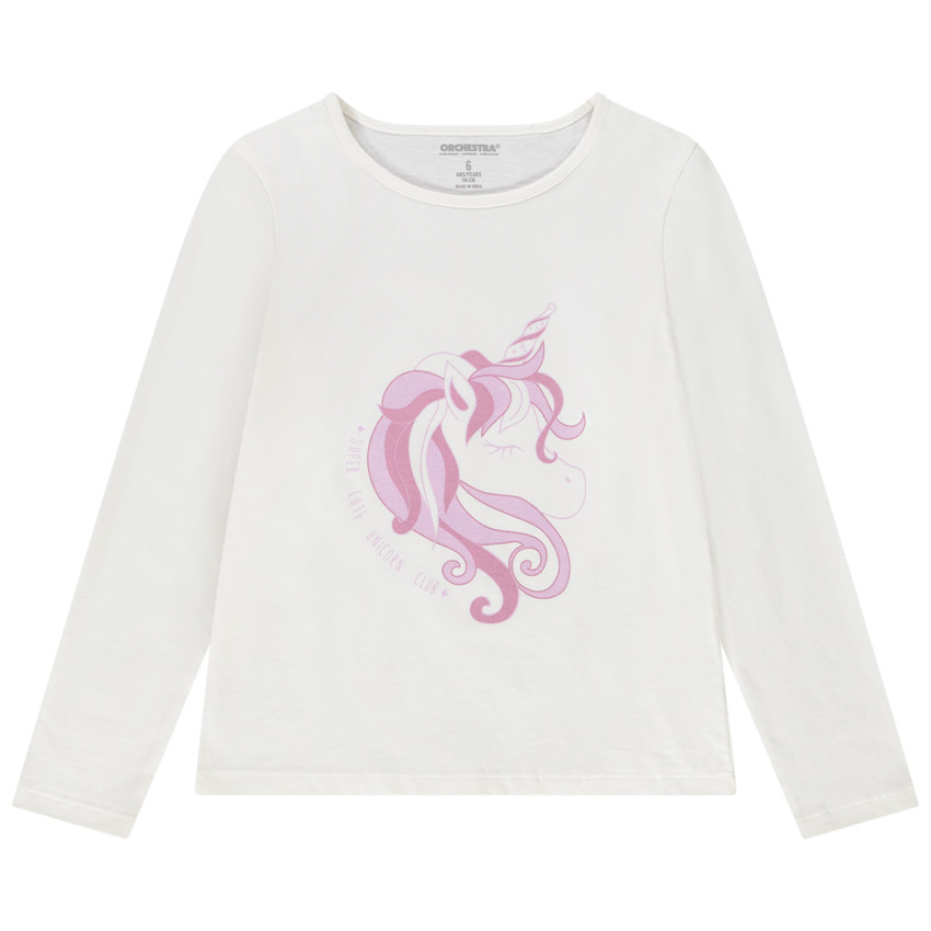 T-shirt manches longues glitter print licorne pour fille 