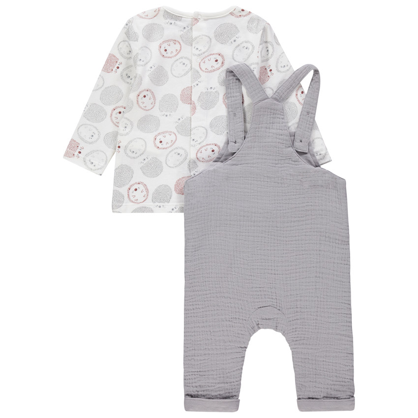 Ensemble avec t-shirt print hérissons et salopette en gaze 