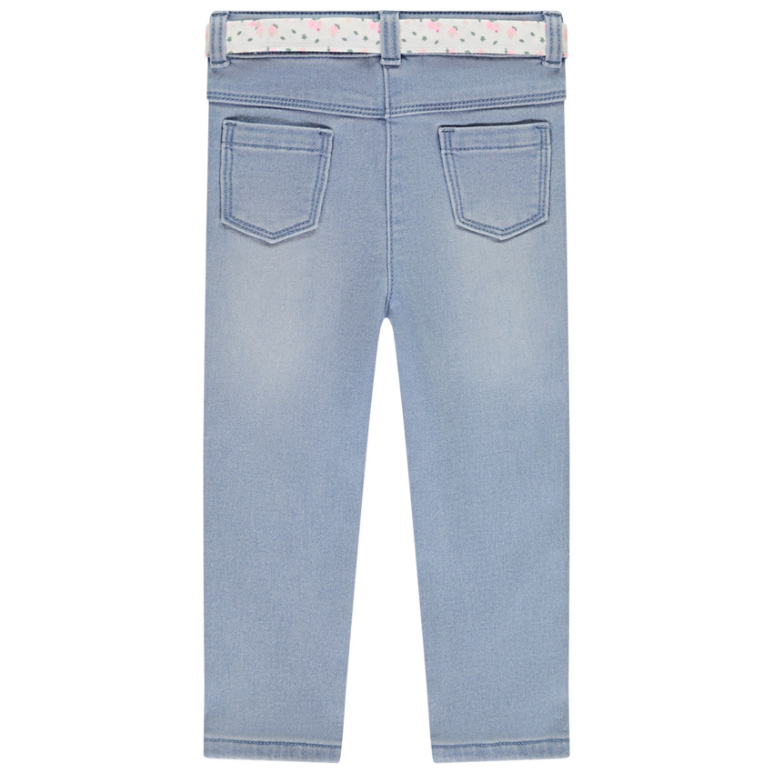 Jean droit avec ceinture fleurie à nouer pour bébé fille 