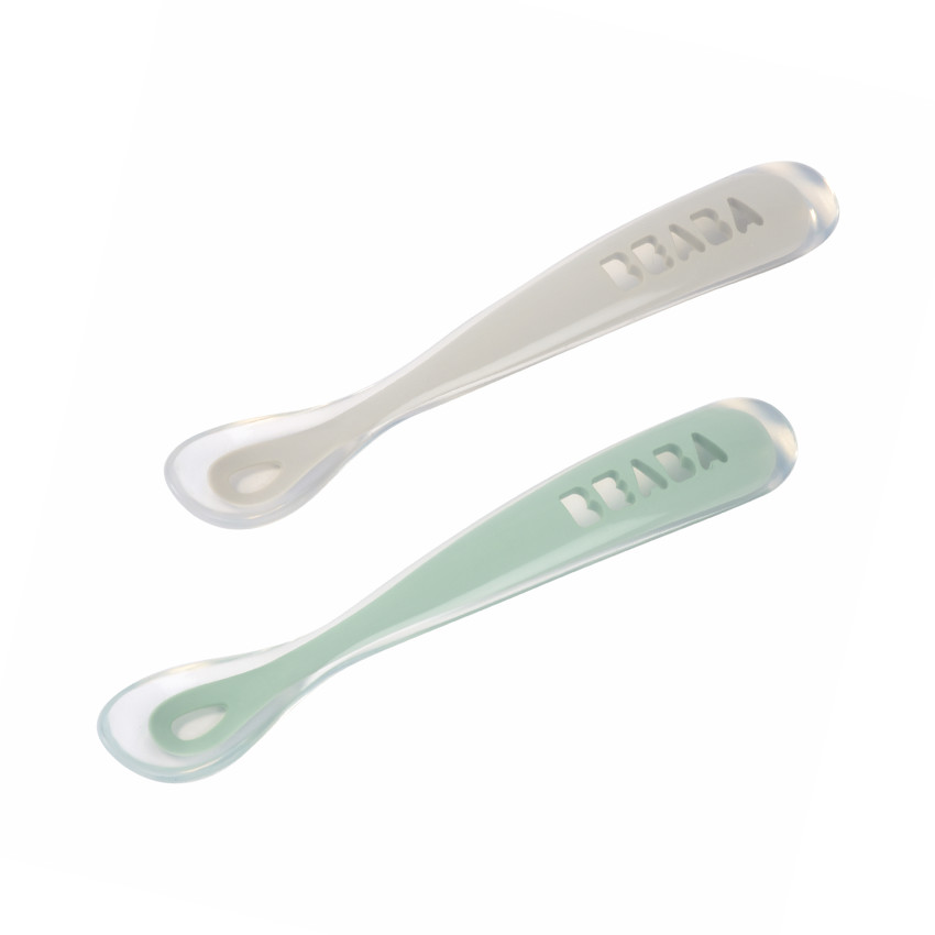 Set de 2 cuillères 1er âge en silicone - Grey/Sage Green 