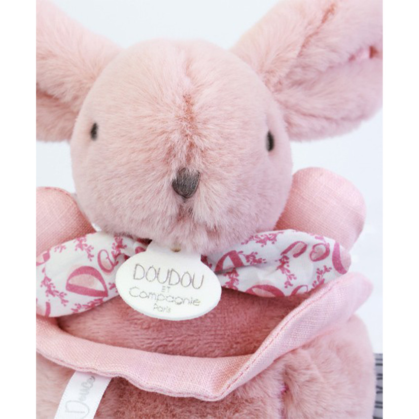 Peluche lapin doudou boîte à musique rose  