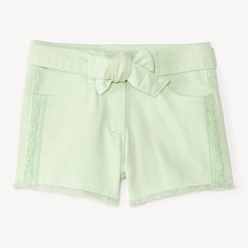 Short en jean avec détails brodés et ceinture à nouer pour fille