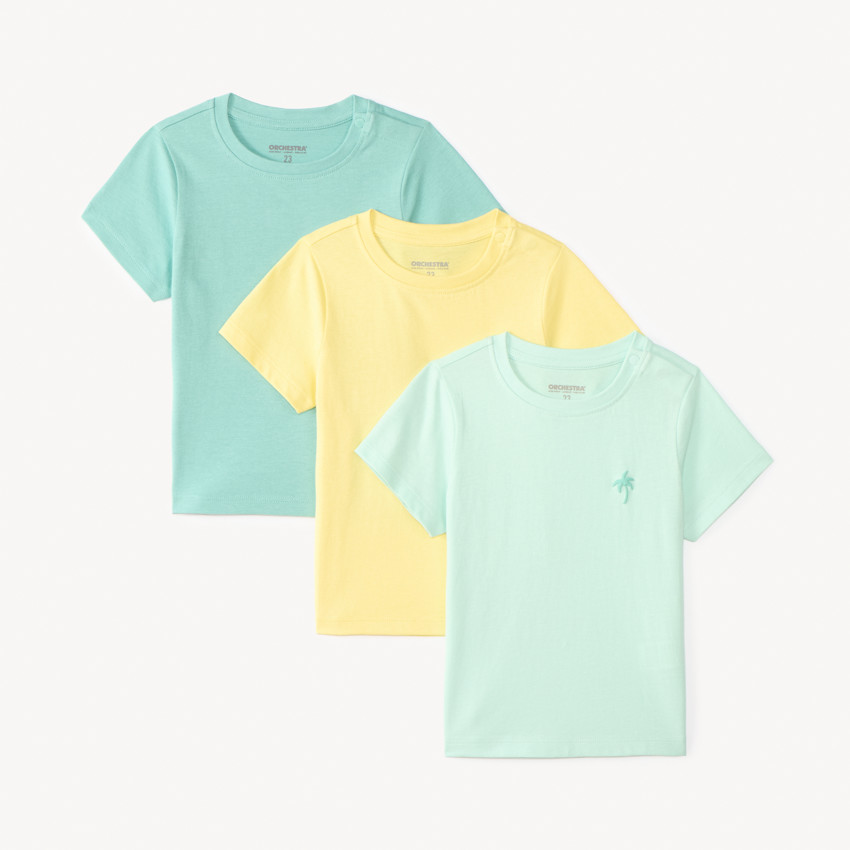 Lot de 3 t-shirts manches courtes unis broderie palmier pour bébé garçon