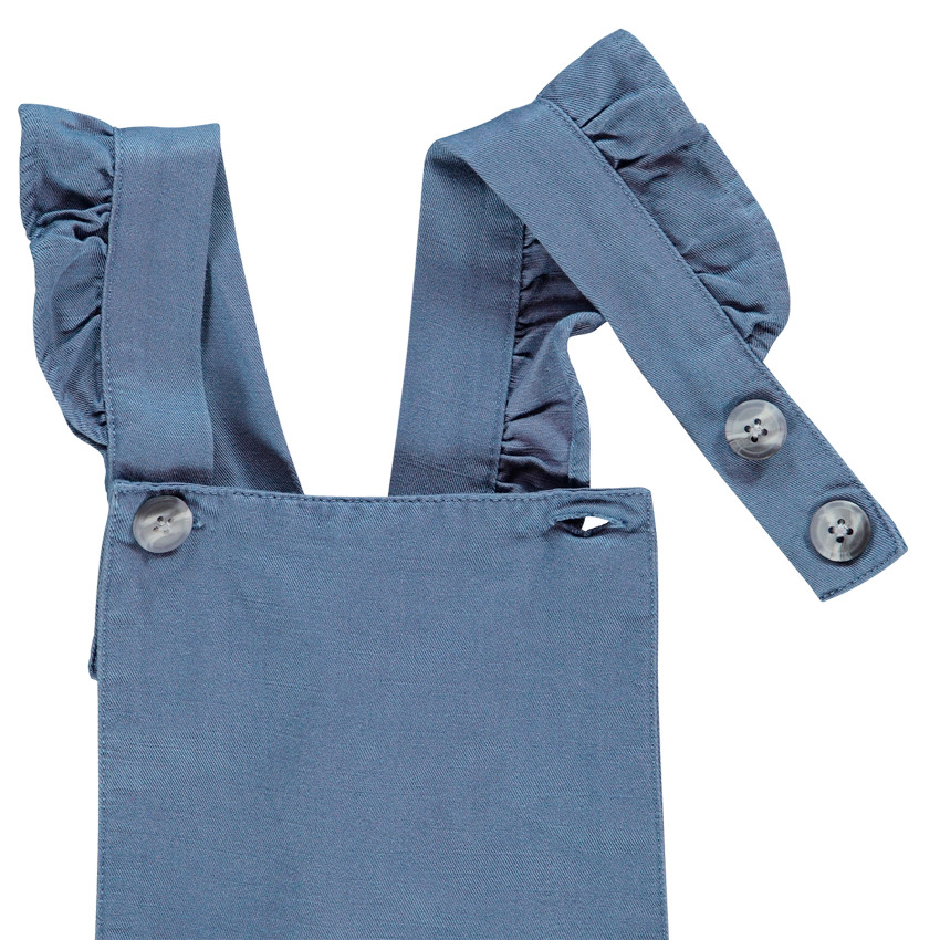 Salopette courte bleue en lyocell pour enfant fille Main Salopette courte bleue en lyocell pour enfant fille