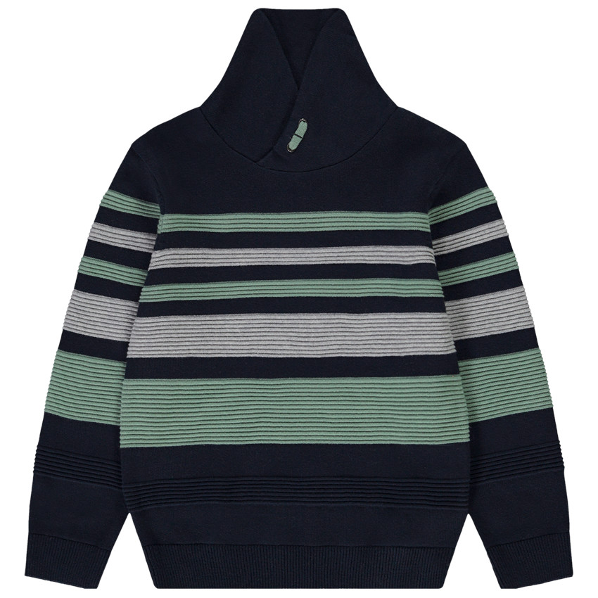 Pull rayé en tricot fantaisie et col croisé pour garçon