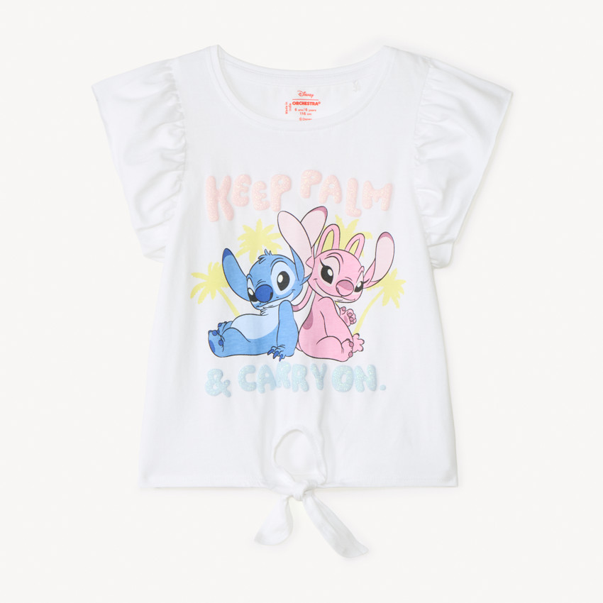 T-shirt manches courtes volantées Stitch et Angel Disney pour fille 