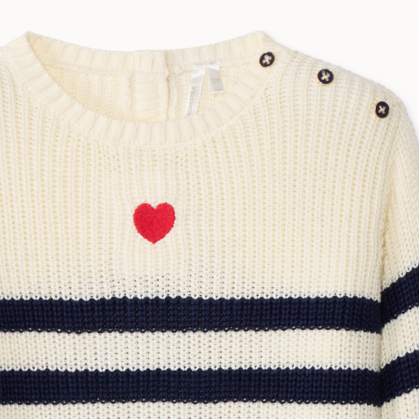 Pull tricot côte marinière avec cœur brodé pour bébé fille 