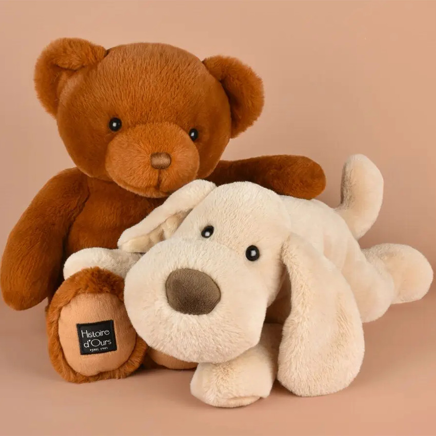 Peluche Les allongés Stretch chien beige 40 cm 