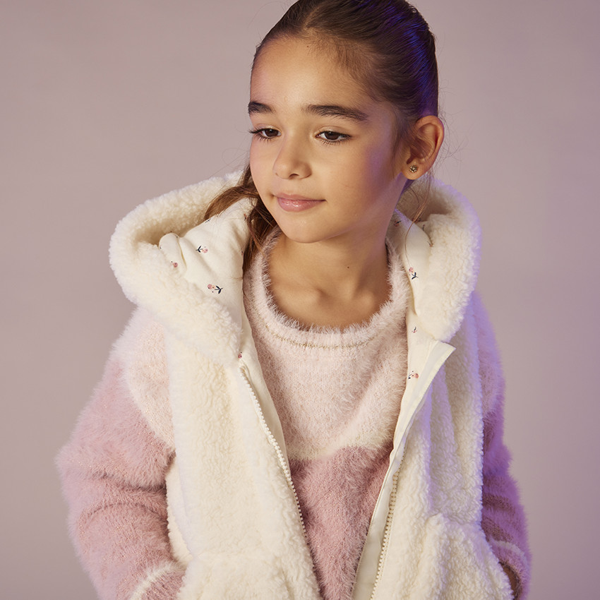 Pull en tricot effet fourrure et color block pour fille 