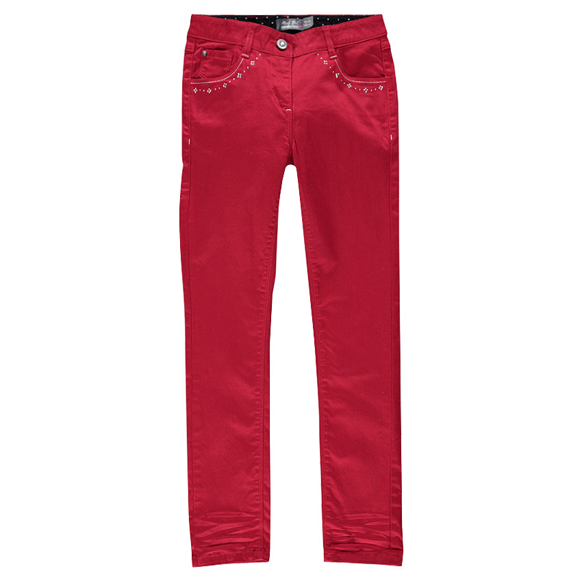 Junior - Pantalon slim rouge avec strass fantaisie 