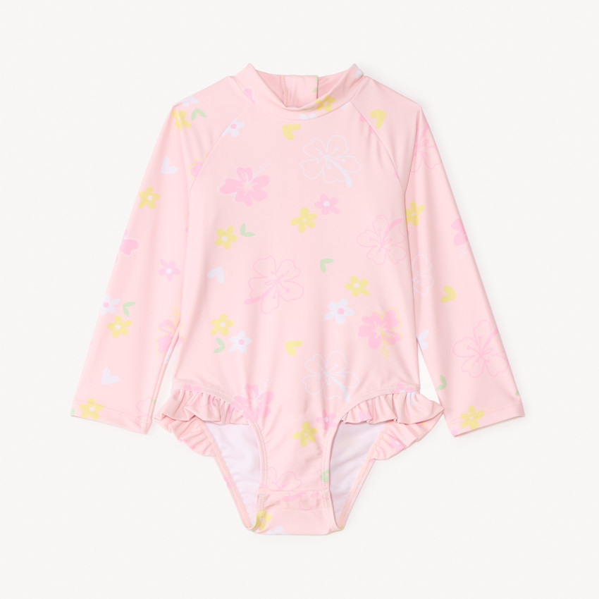 Maillot 1 pièce manches longues anti-UV imprimé fleurs pour bébé fille 