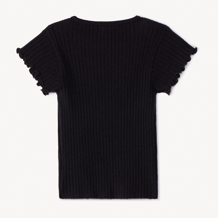 Pull manches courtes en tricot avec broderie pour fille 