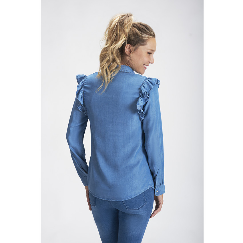 Chemise de grossesse manches longues effet jean en lyocell Main Chemise de grossesse manches longues effet jean en lyocell