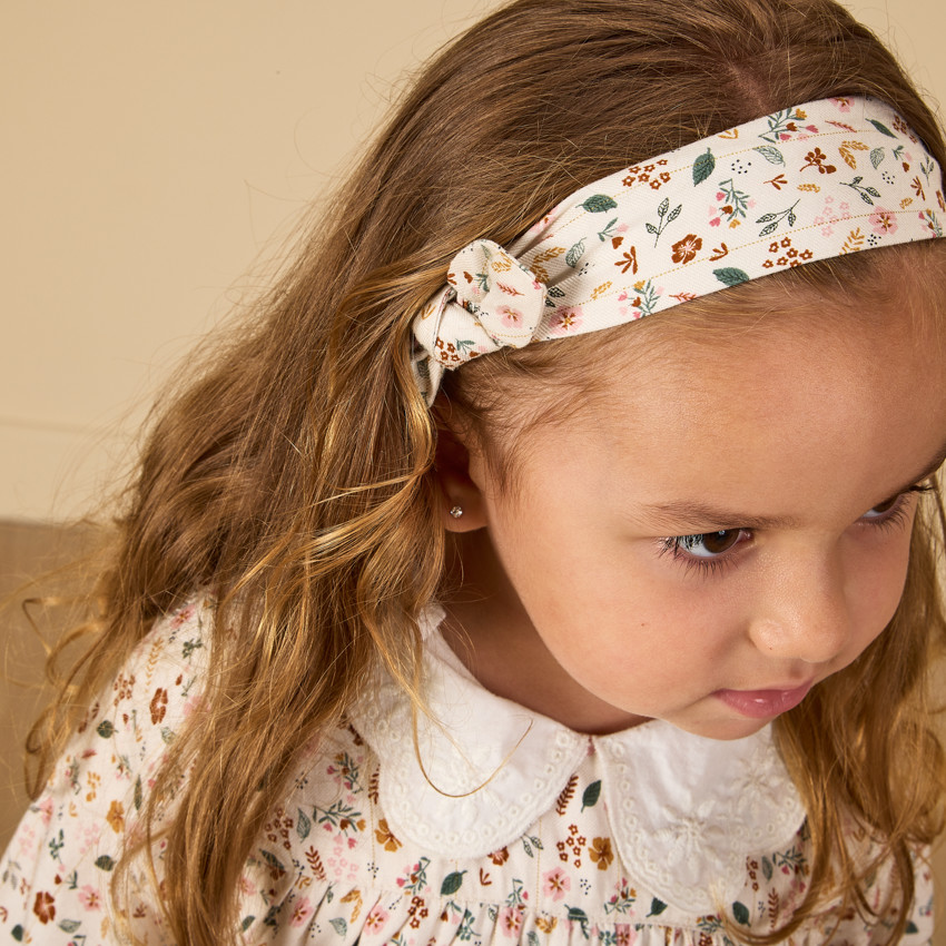 Ensemble robe fleurie à col claudine + bandeau pour bébé fille 