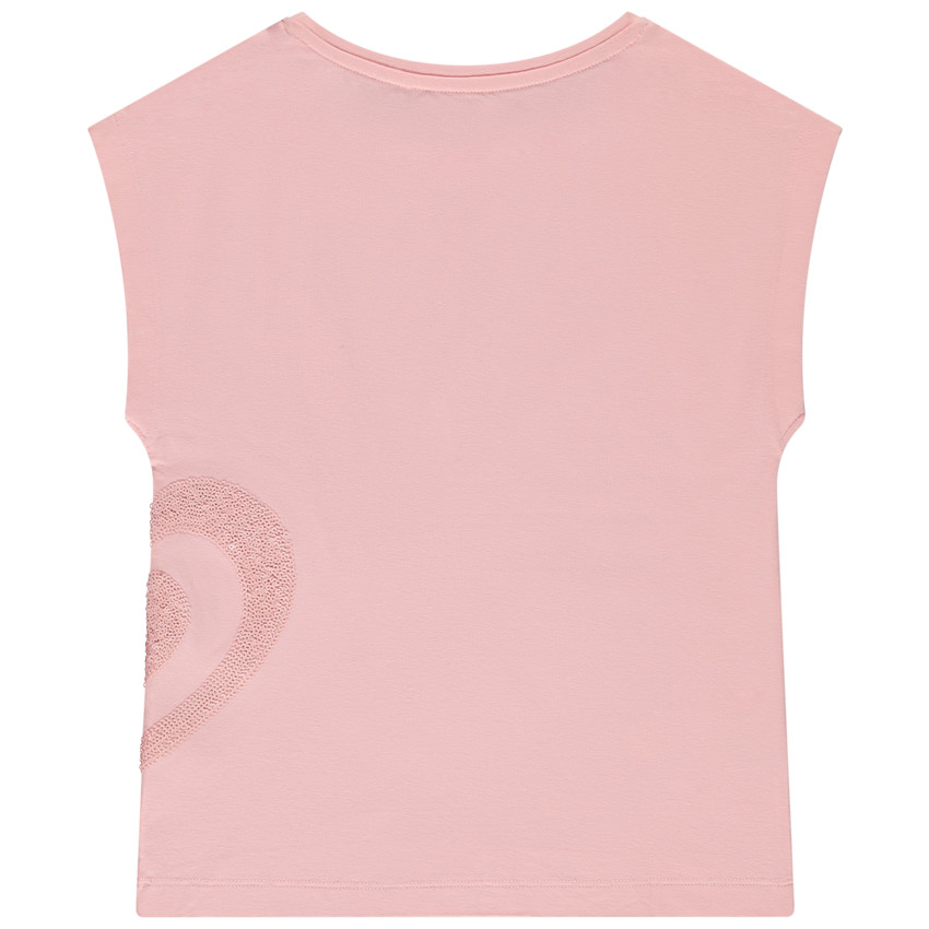 T-shirt manches courtes en jersey avec puff print et sequins pour fille 