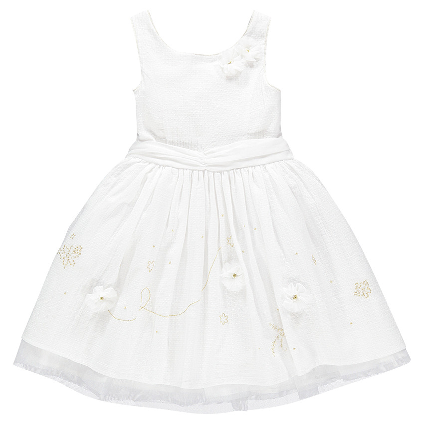 Robe plumetis sans manches avec fleurs en tulle et brodées 