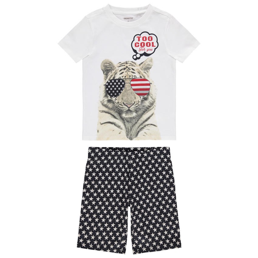 Pyjama en coton bio print tigre et étoiles Main Pyjama en coton bio print tigre et étoiles