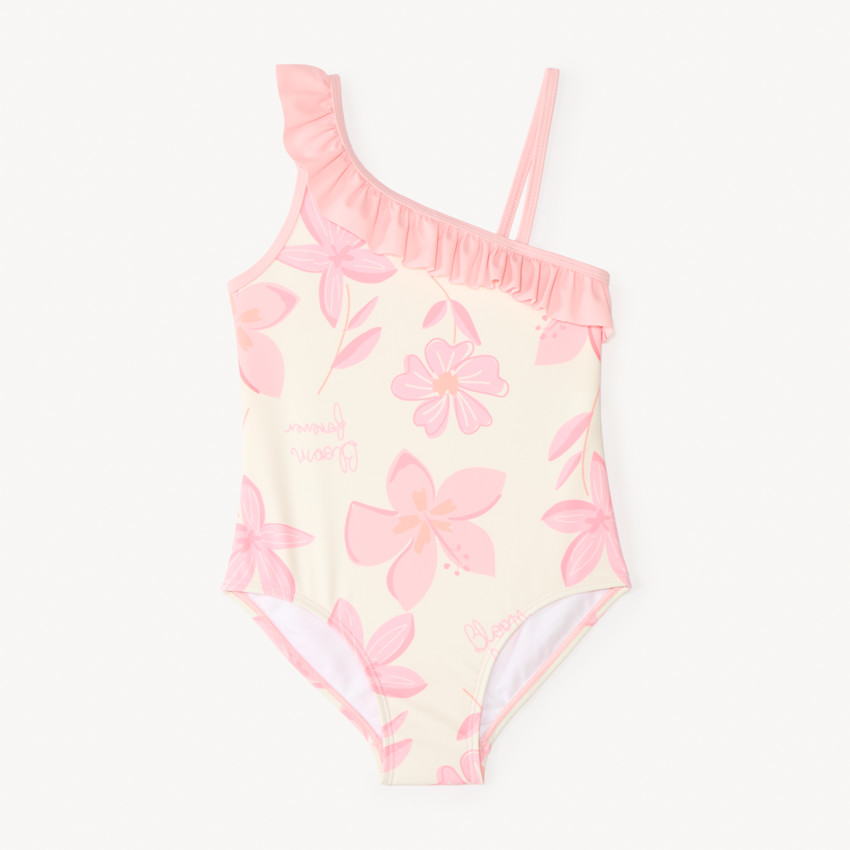Maillot de bain 1 pièce bretelles asymétriques imprimé fleurs pour fille