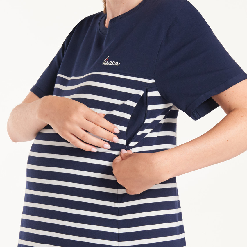 Chemise de nuit et d'allaitement + body esprit marinière 