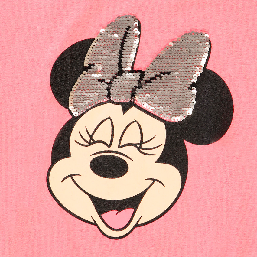 T-shirt forme boîte manches courtes print Minnie Disney détails sequins pour fille 