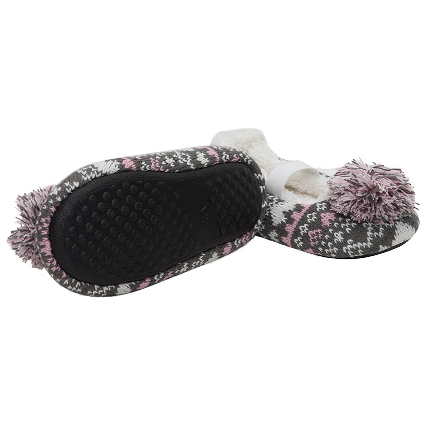 Chaussons bas en tricot avec pompon et doublure sherpa 