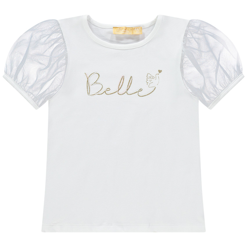 T-shirt manches courtes en tulles à texte pailleté 