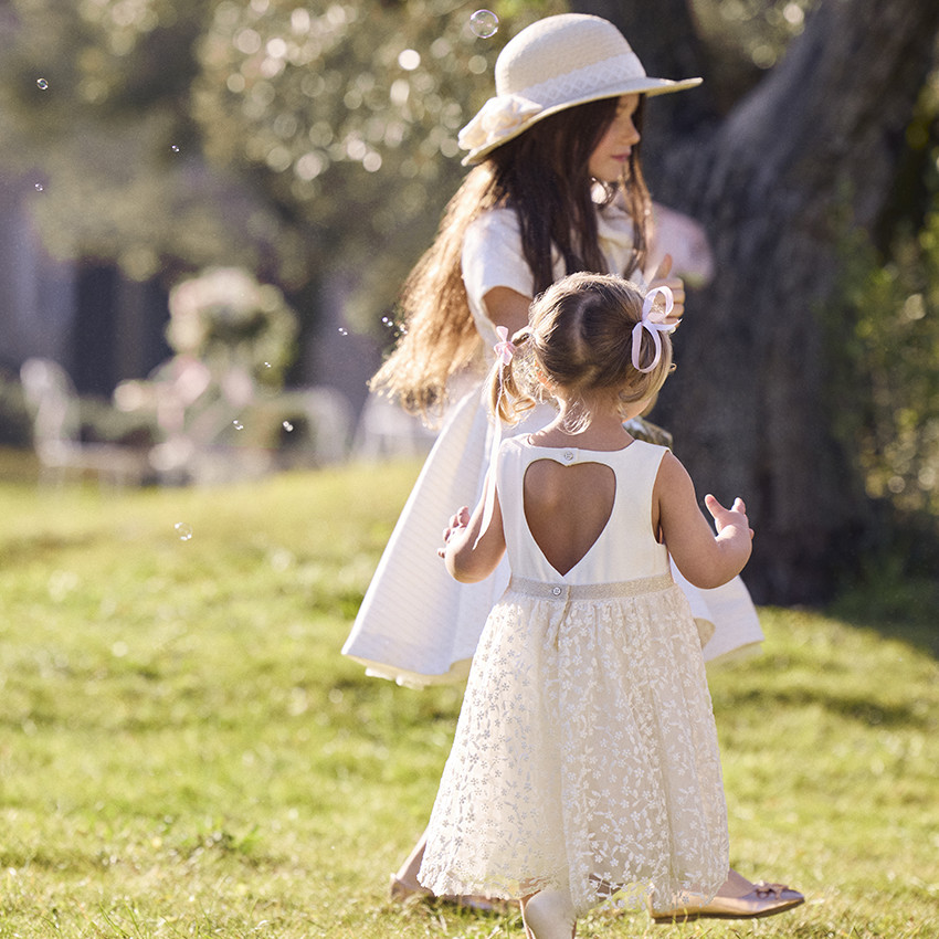Robe de cérémonie bi-matière à dos ajouré cœur pour bébé fille 