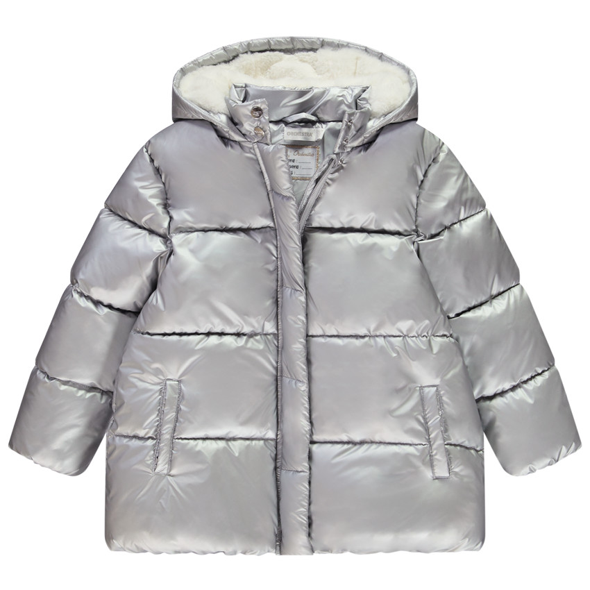 Doudoune a capuche en toile irisee doublee sherpa pour fille