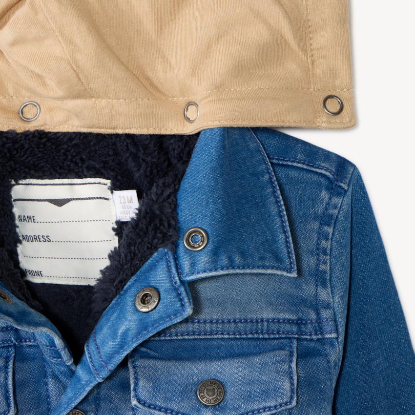 Veste en jean bébé garçon avec capuche amovible contrastée  