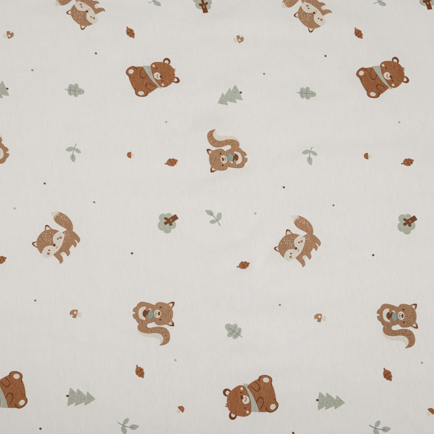 Couverture bi-matière 80 x 80 cm imprimé animaux Roi des Forêts écru 